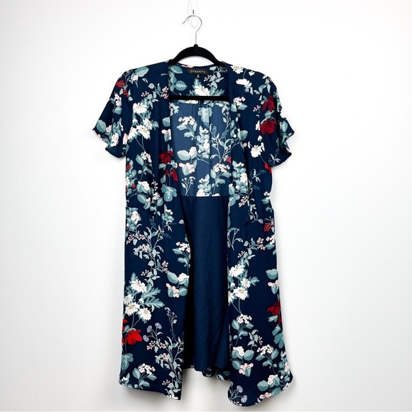 Dynamite Tops - Dynamite Blue Sheer Summer Cardigan White Red Pink Flowers